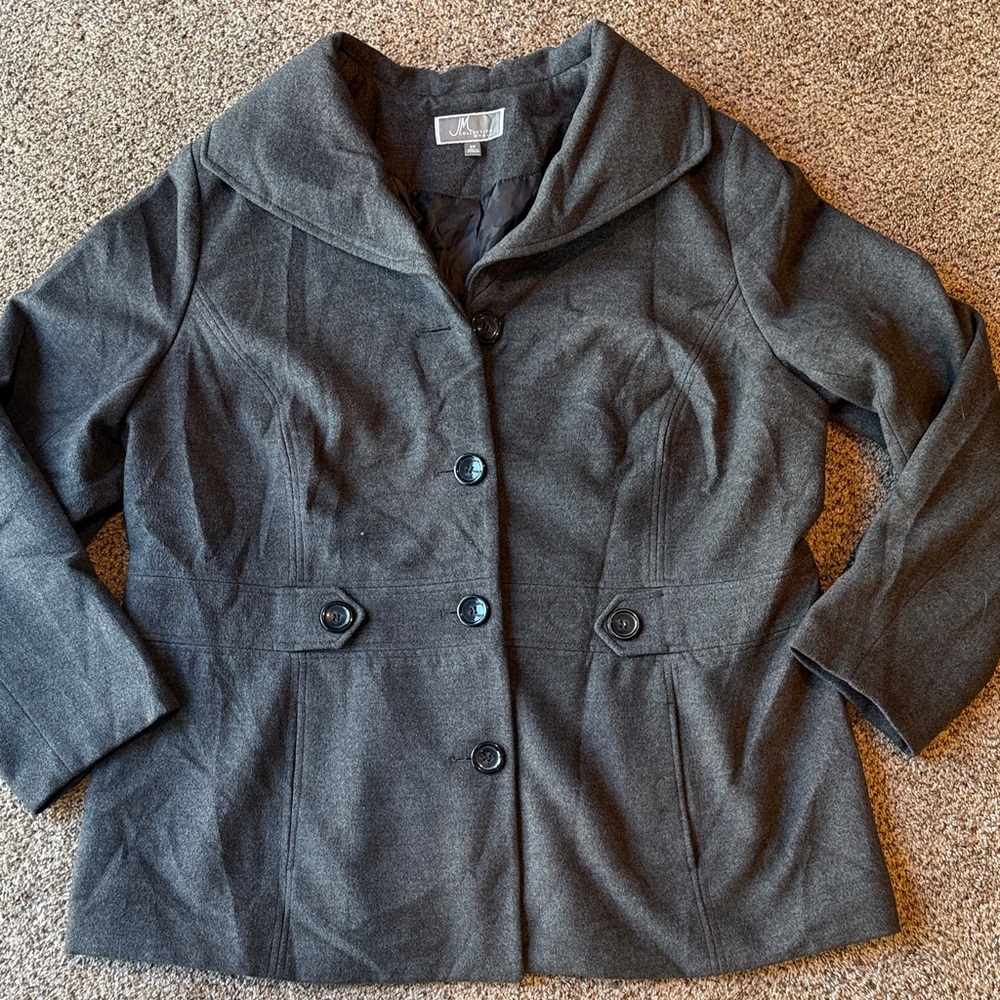 JM Collection | Charcoal Gray Peacoat with Shawl Collar